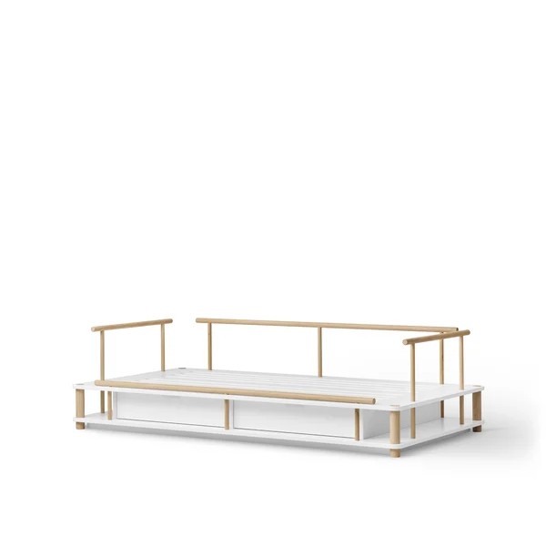 Zeitloses Bettsofa mit natürlicher Eichenoptik. (Product)