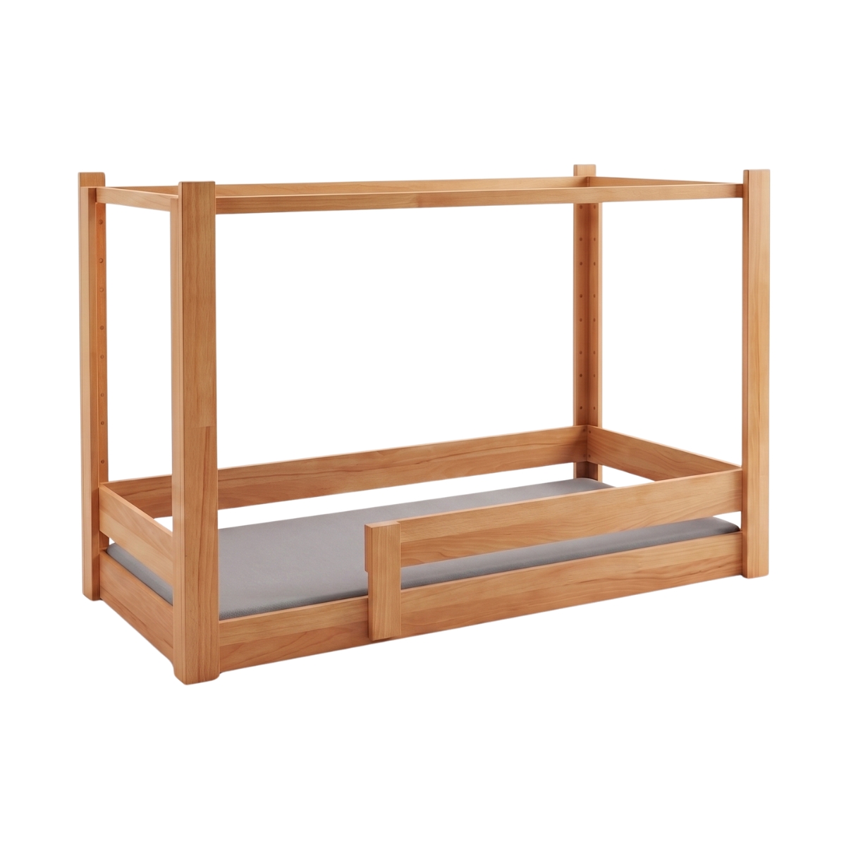 Kompaktes 2-in-1-Montessori-Himmelbett aus geölter massiver Buche. (Product)