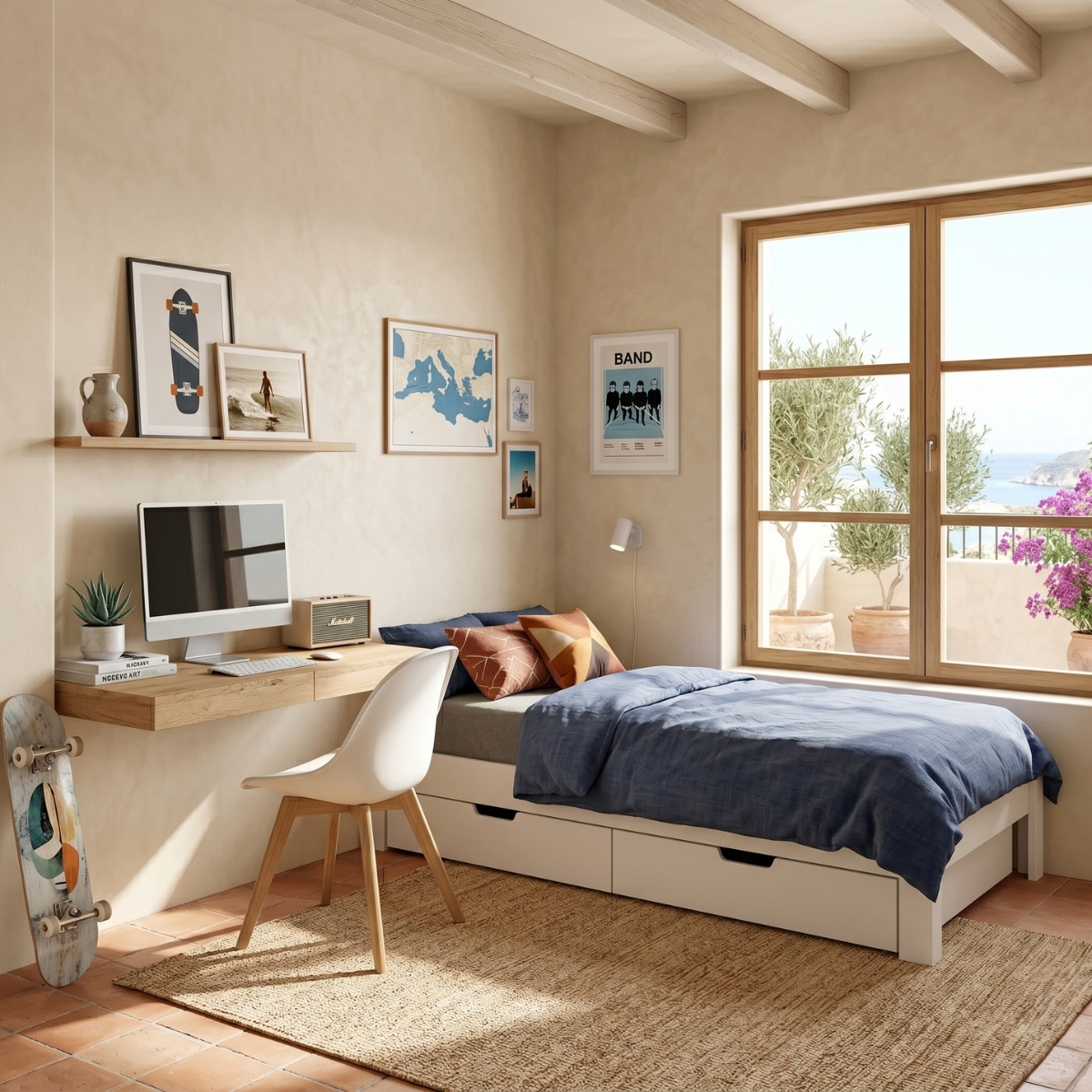 DESTYLE Bett 90 × 200 cm mit zwei Schubladen in Weiß. (Szene)
