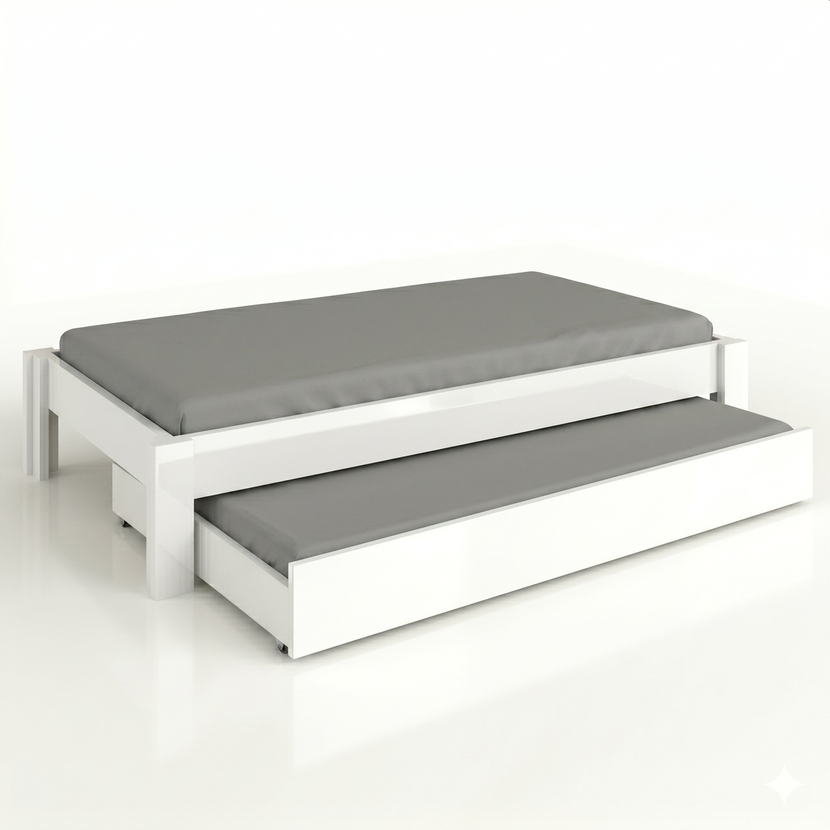 DESTYLE Bett mit zusätzlichem Ausziehbett in weißer Ausführung. (Product)